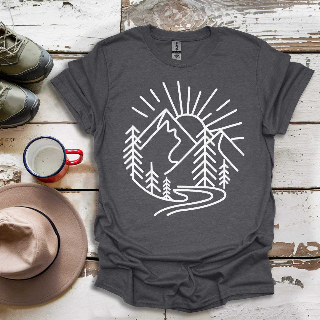 Mountains and Trees Hikers Adventures minimalist Design V1 T-Shirt