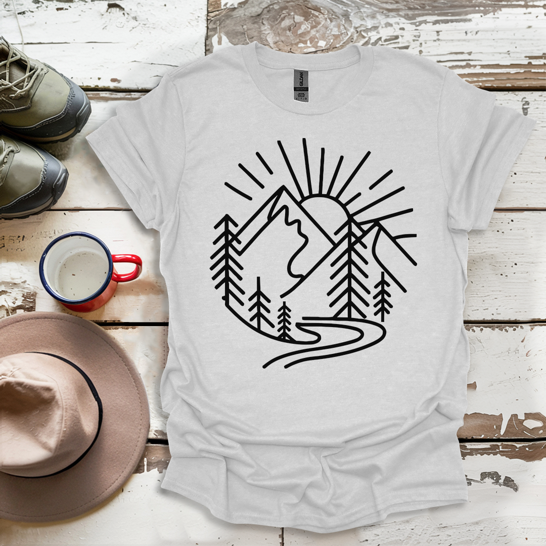 Mountains and Trees Hikers Adventures minimalist Design V1 T-Shirt