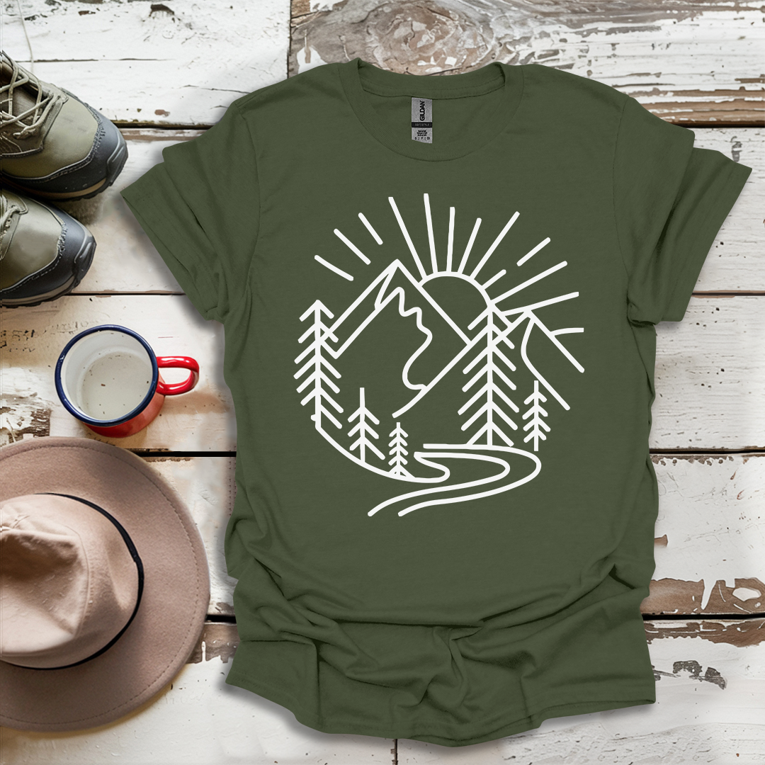 Mountains and Trees Hikers Adventures minimalist Design V1 T-Shirt