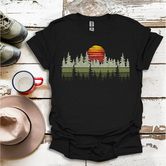 Retro Vintage Sunset Outdoor Forest V2 T-Shirt