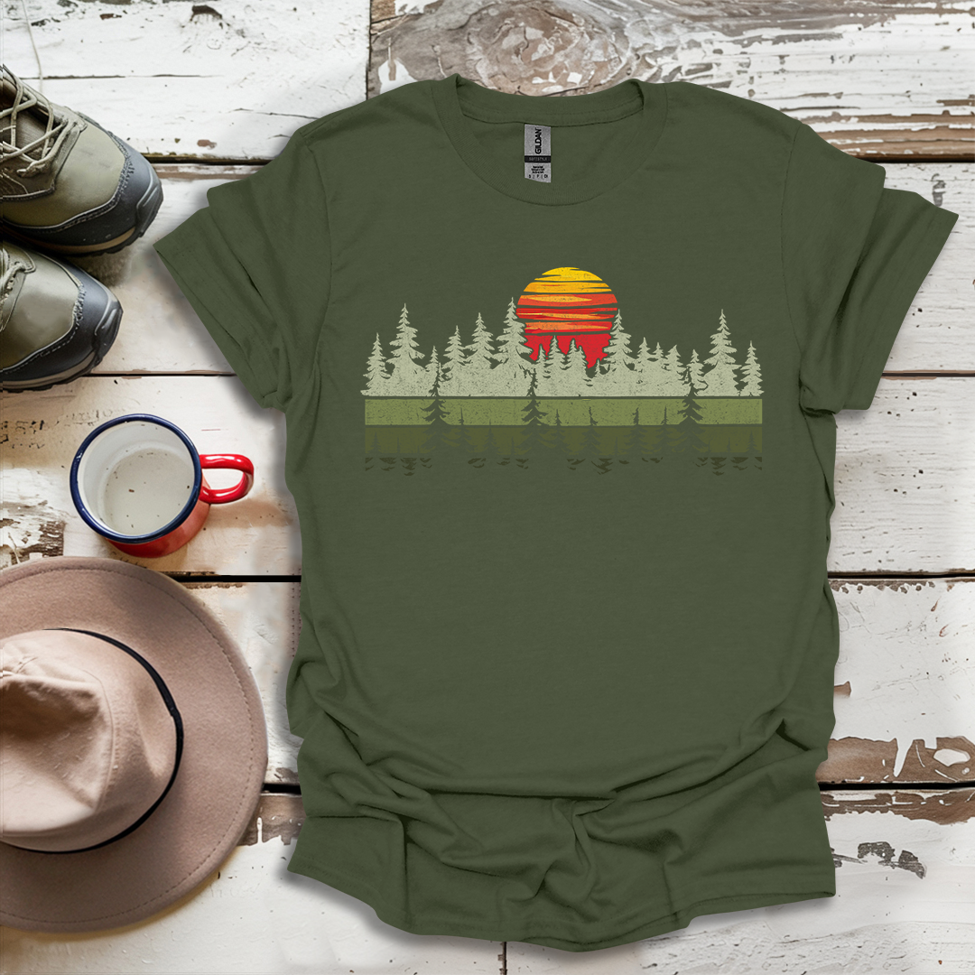 Retro Vintage Sunset Outdoor Forest V2 T-Shirt
